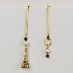 Eiffel Tower earrings dangle, asymmetrical earrings, long bar drop earrings